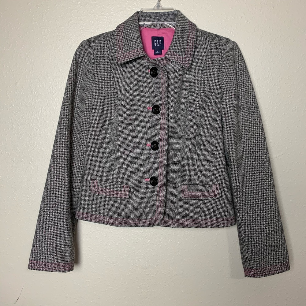 GAP pink gray tweed blazer wool blend size small